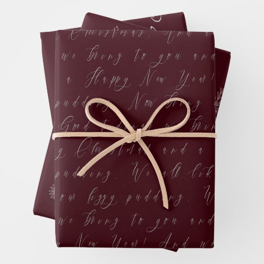 Elegant Bordeaux rood script kerst Inpakpapier Vel (In situ)