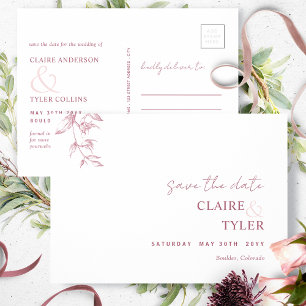 Elegant, bordeaux roze bruiloft Save the Date Briefkaart