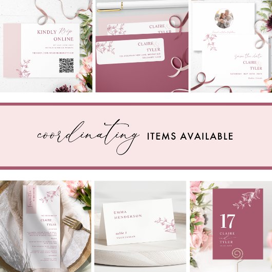 Elegant, bordeaux roze bruiloft Save the Date Briefkaart