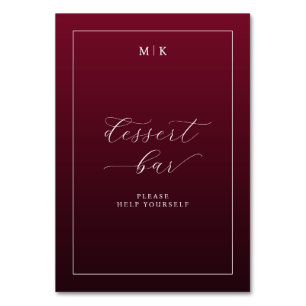 Elegant bordeauxkleurig cursief dessertbar-aanhang kaart