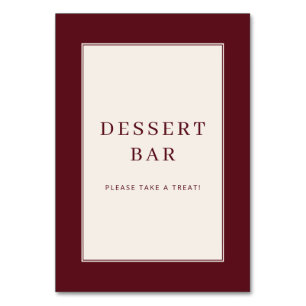 Elegant bordeauxkleurig dessertbar-aanwijsbord kaart