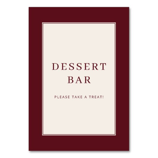 Elegant bordeauxkleurig dessertbar-aanwijsbord kaart (Voorkant)