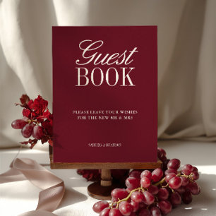 Elegant bordeauxkleurig gastboek trouwtafelbord