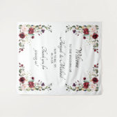 Elegant bordeauxrood bloemen-huwelijks-welkomstbor wandkleed (Voorkant (horizontaal))