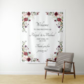 Elegant bordeauxrood bloemen-huwelijks-welkomstbor wandkleed (In situ)