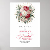 Elegant bordeauxrood bloemstuk welkomstbord poster (Voorkant)