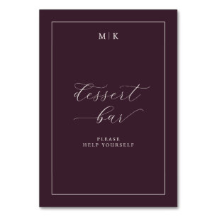 Elegant bordeauxrood cursief dessertbar-aanwijsbor kaart