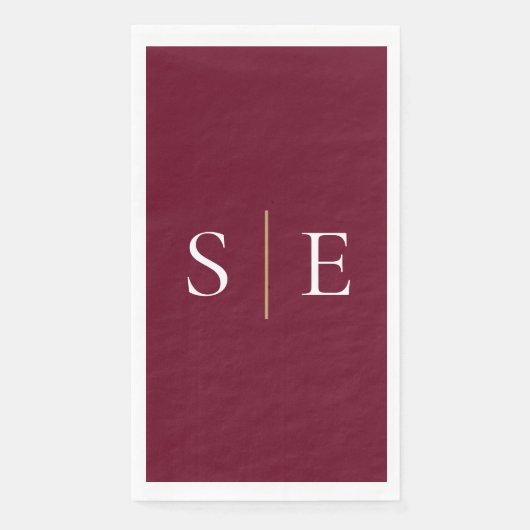 Elegant bordeauxrood en gouden monogram minimalist servet (Voorkant)