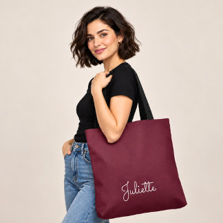 Elegant bordeauxrood gepersonaliseerd signature sc tote bag