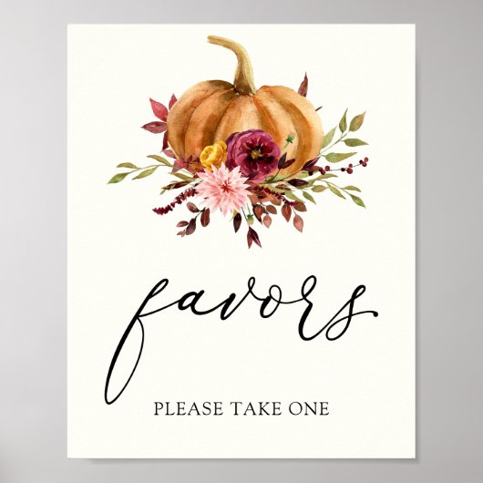 Elegant bordeauxrood herfstpompoen favors bord poster (Voorkant)
