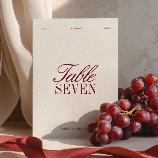 Elegant bordeauxrood & ivoorwit tafelnummer voor d