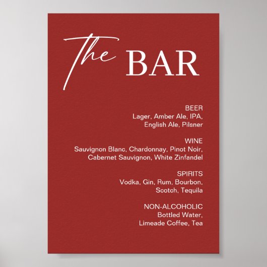 Elegant bordeauxrood kerst bruiloft bar poster (Voorkant)