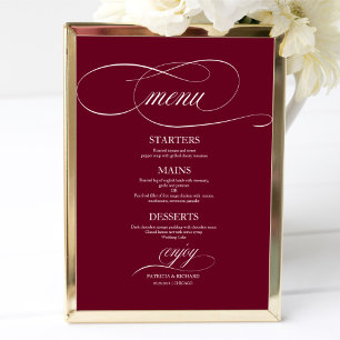 Elegant bordeauxrood marsalabruiloftsmenukaartbord poster
