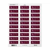 Elegant bordeauxrood monogram retouradres etiket (Full Sheet)