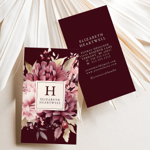 Elegant bordeauxrood waterverf bloemendecor met mo visitekaartje