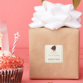 Elegant bordeauxroos welkomsttaslabel sticker