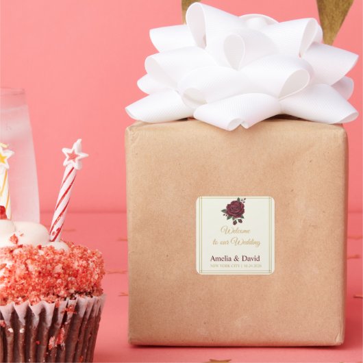 Elegant bordeauxroos welkomsttaslabel sticker (Feest)