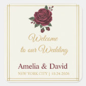 Elegant bordeauxroos welkomsttaslabel sticker (Voorkant)