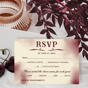 Elegant bordeauxwit minimalistisch retro trouwfees RSVP kaartje