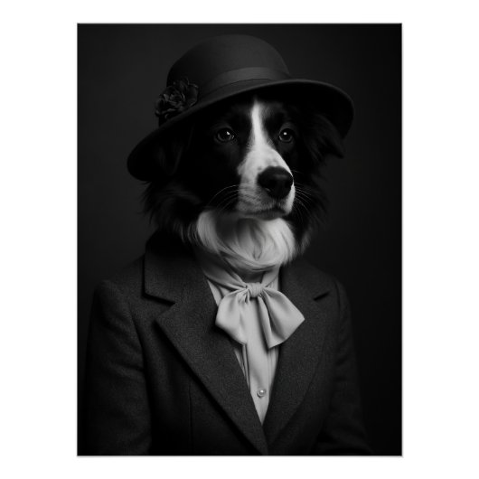 Elegant Border Collie in Cloche Hat & Bow Perfect Poster (Voorkant)
