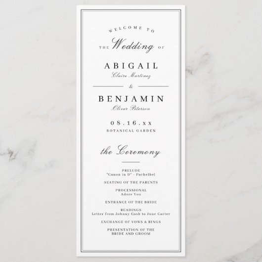 Elegant border minimalist bruiloft programma programmakaart (Voorkant)