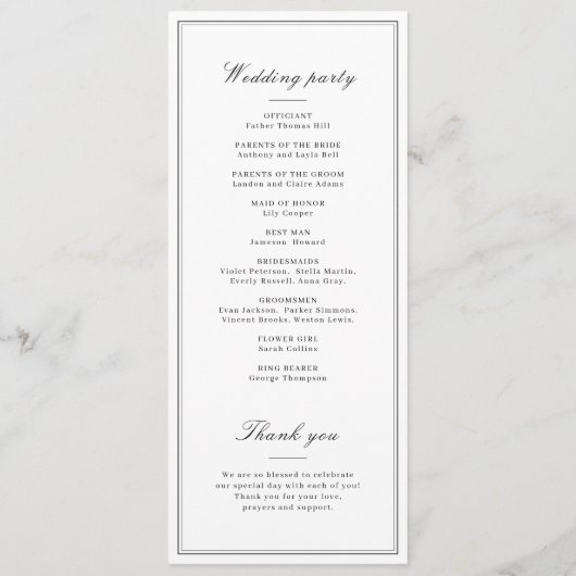 Elegant border minimalist bruiloft programma programmakaart (Achterkant)