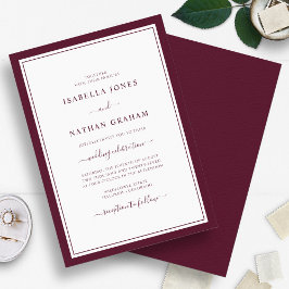 Elegant Border Minimalist Burgundy Script Weduwsch Kaart