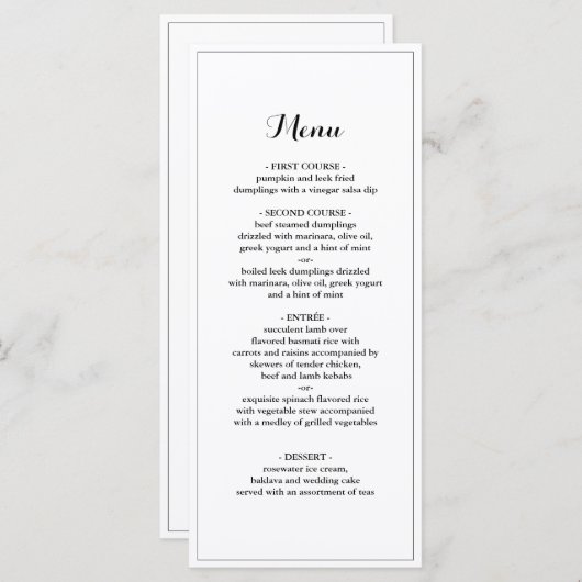 Elegant Border Minimalist Weddenrenmenu Menu (Voorkant / Achterkant)