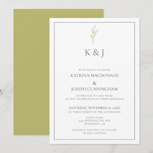 Elegant Border Monogram Salie groen blad Minimalis Kaart (Voorkant / Achterkant)