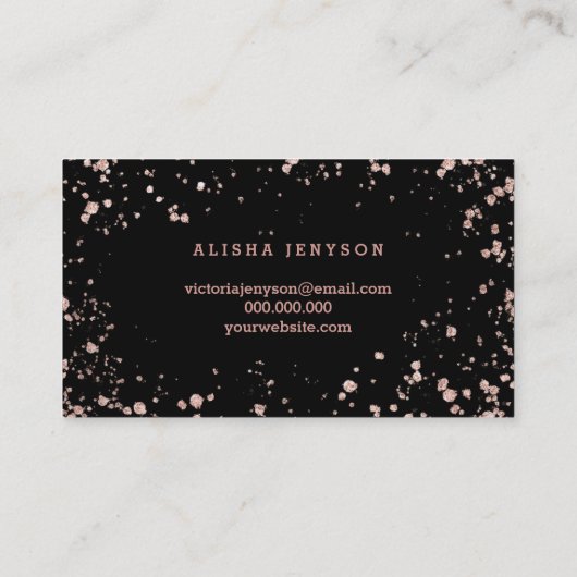 Elegant bordes script roos gold confetti splatters visitekaartje (Achterkant)