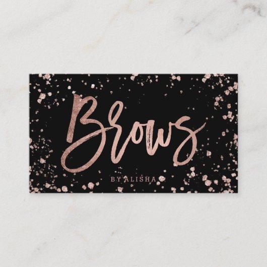 Elegant bordes script roos gold confetti splatters visitekaartje (Voorkant)