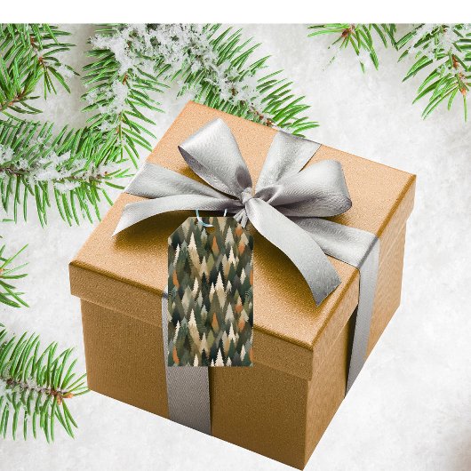 Elegant bos dennenboom patroon | rustiek bos cadeaulabel