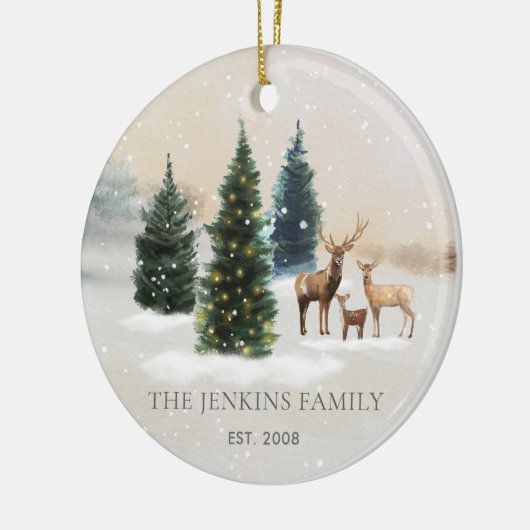 Elegant Bos Familie Foto Kerstmis Keramisch Ornament (Links)