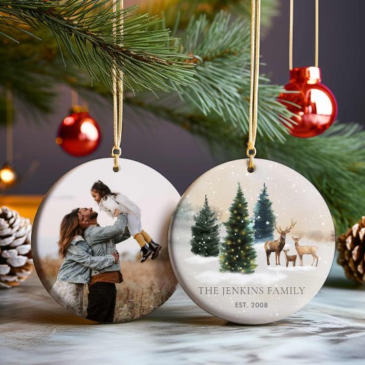 Elegant Bos Familie Foto Kerstmis Keramisch Ornament