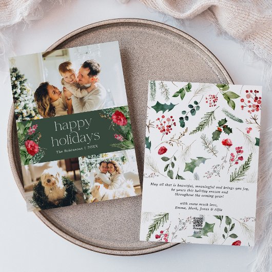 Elegant bos groen botanisch blad 3 foto feestdagenkaart