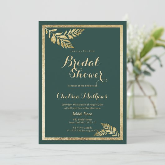 Elegant bos groen Golden Leaf Vrijgezellenfeest Kaart (Staand voorkant)