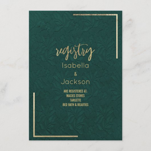 Elegant bos groen goud bloemenkant Registry Informatiekaartje (Voorkant)