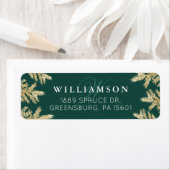 Elegant bos groen & goud dennenbos monogram etiket (Insitu)