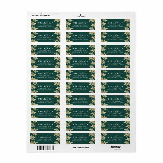 Elegant bos groen & goud dennenbos monogram etiket (Full Sheet)