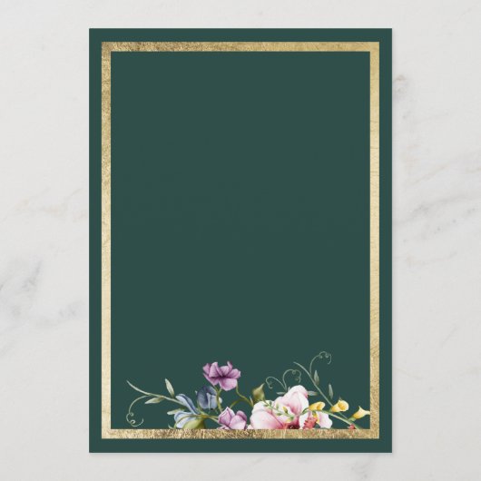 Elegant bos groen goud roze bloemen bruiloft Menu (Achterkant)
