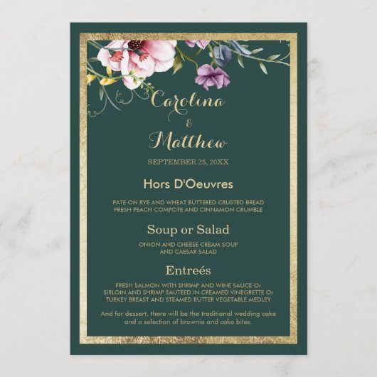 Elegant bos groen goud roze bloemen bruiloft Menu (Voorkant)