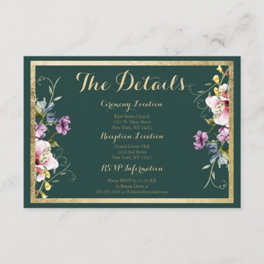 Elegant bos groen goud roze bloemen Details Kaart (Voorkant)