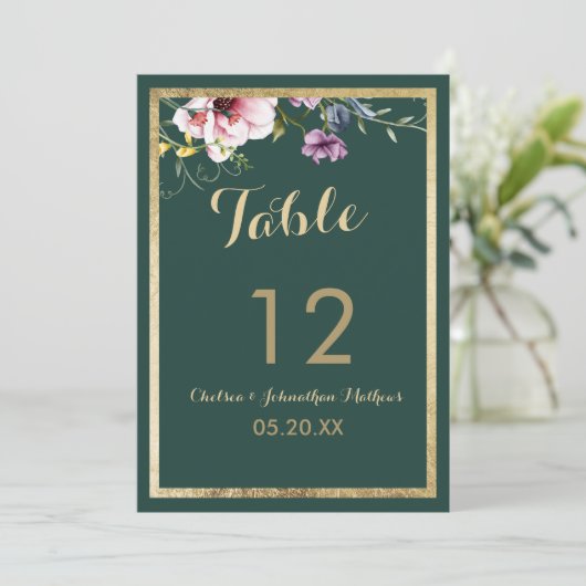 Elegant bos groen goud roze bloemen Tafel Nummer Kaart (Staand voorkant)