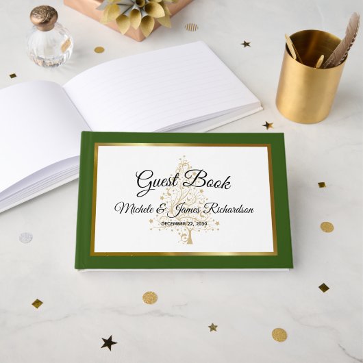 Elegant bos groen goud winter vakantie bruiloft gastenboek (Voorkant open)