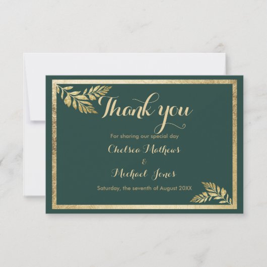 Elegant bos groen gouden blad Dank u Bedankkaart (Voorkant)