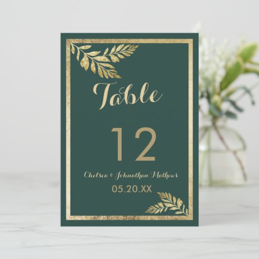 Elegant bos groen gouden blad Tafelnummers (Staand voorkant)