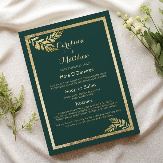 Elegant bos groen gouden blad Wedding Menu