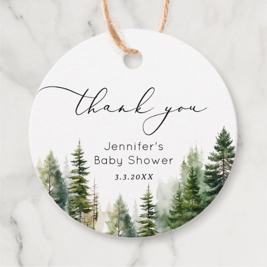 Elegant bos pijnbomen baby shower dank u bedankjes labels (Voorkant)