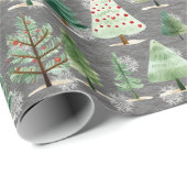 Elegant bos van kerstbomen op staal grijs cadeaupapier (Rol Hoek)
