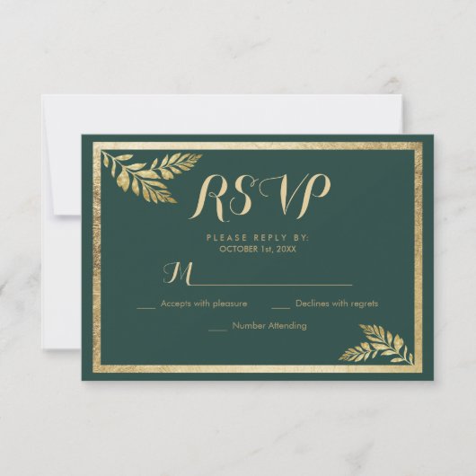 Elegant bosgroen gouden blad RSVP (Voorkant)